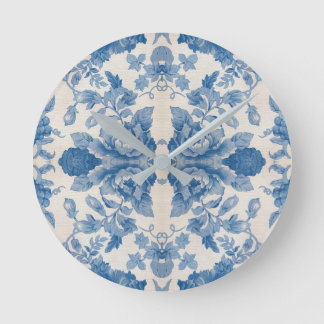Relógio Redondo Floral azul-vegetal legante