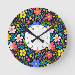 Relógio Redondo Floral Digital Painting Flowers Pattern-38875