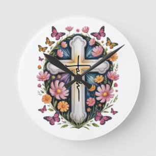 Relógio Redondo Floral Faith Cross