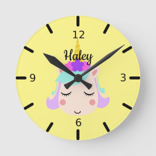Relógio Redondo Floral Sleeping Baby Unicorn Personalizado