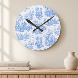 Relógio Redondo Floral vintage azul turquesa toile jouy