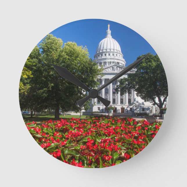 Relógio Redondo Flores À Frente Do Edifício De Capitólio (Frente)