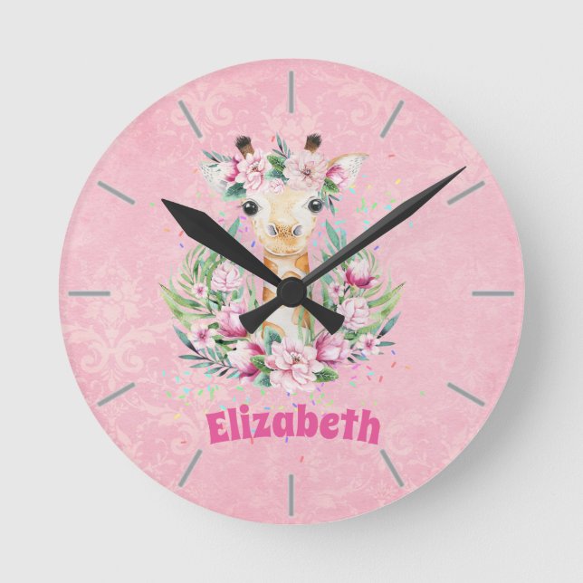 Relógio Redondo Flores Boho Giraffe Chamadas Meninas, Dons De Adol (Frente)
