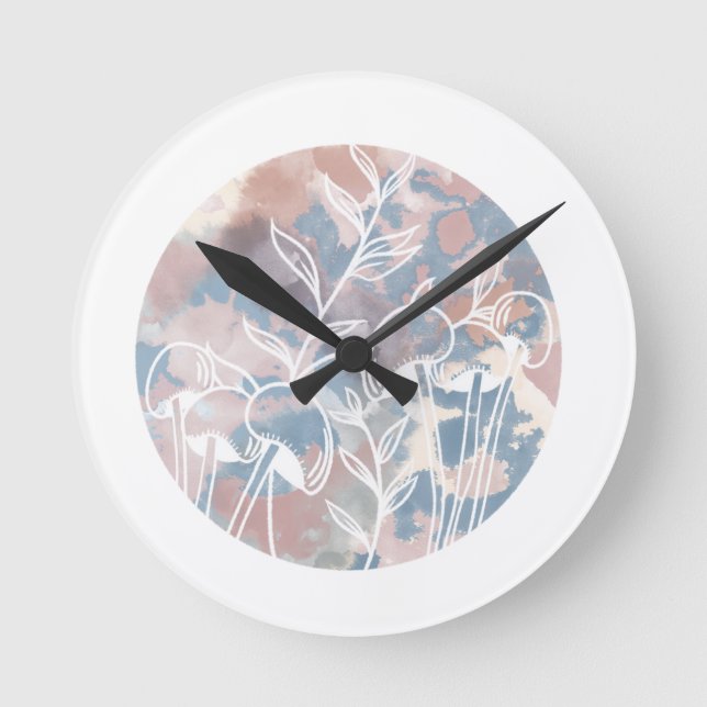 Relógio Redondo Flores Brancas de Aquarela (Frente)