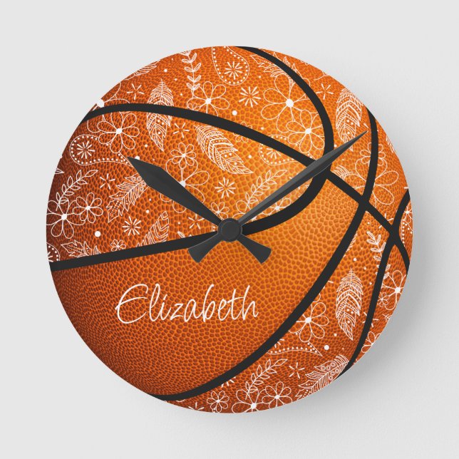 Relógio Redondo flores de rabiscos penas paislies basquete boho (Frente)