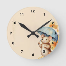 Relógio Redondo Flores de rato papel cor-de-rosa azul cor-de-laran