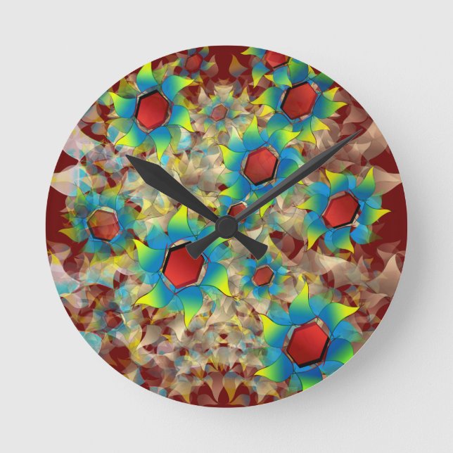 Relógio Redondo Flores virtuais estranhas, pétalas azuladas em ver (Frente)