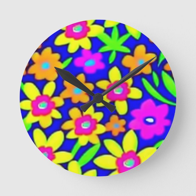 Relógio Redondo Flores vívidas coloridas (Frente)
