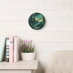 Relógio Redondo Floresta de Luz Fada Personalizada