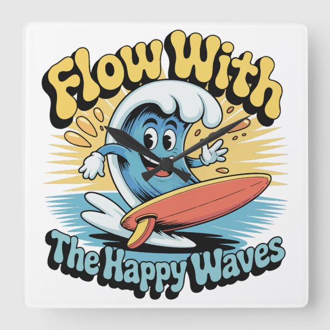 Relógio Redondo Flow With The Happy Waves Surf  (Frente)