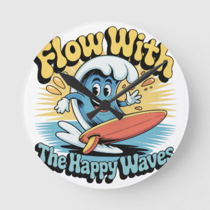 Relógio Redondo Flow With The Happy Waves Surf