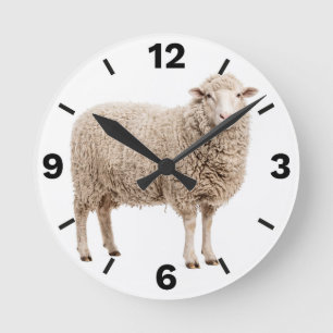 Relógio Redondo Fluffy Sheep Farm Animal Countryside Rustic Decor