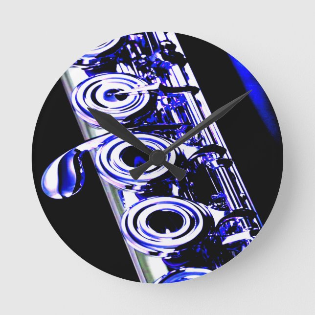 Relógio Redondo Flute Artístico Silver Metal Bonito Diversão (Frente)
