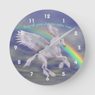 Relógio Redondo Flying Unicorn Over Rainbow Dreams Fantasy Horse