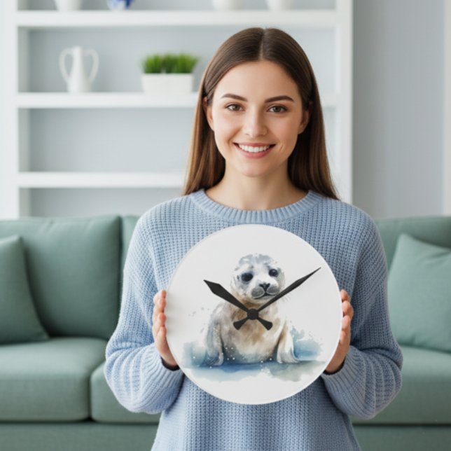 Relógio Redondo Foca Filhote Aquarela Encantadora (Criador carregado)