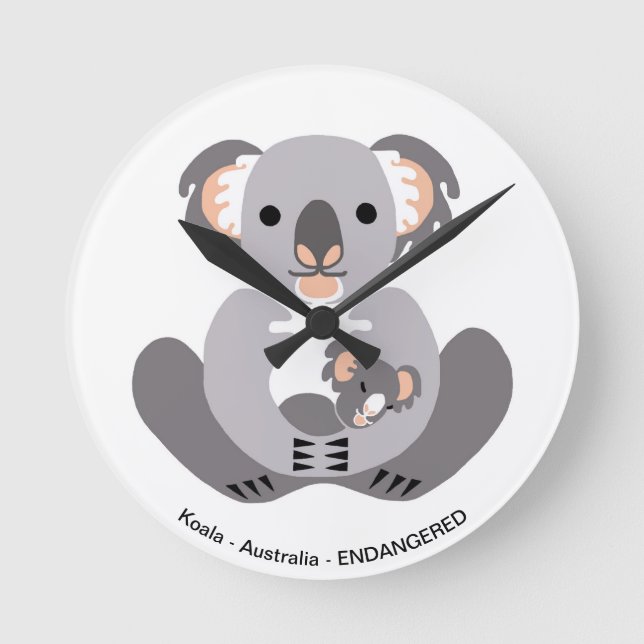 Relógio Redondo Fofinho KOALA - Amante de os animais - Animais ame (Frente)