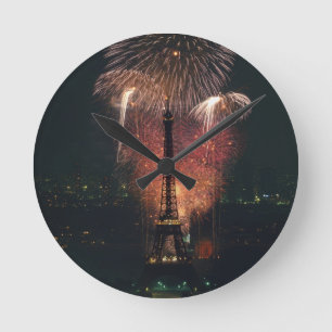 Relógio Redondo Fogos de artifício, Torre Eiffel, Paris, França
