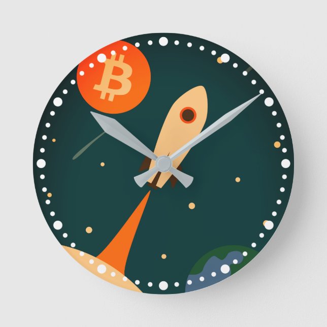 Relógio Redondo Foguete Bitcoin (Frente)
