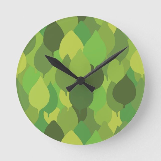 Relógio Redondo Folhas de Lush alegres - padrão de superfície unif (Frente)