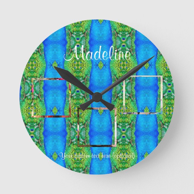 Relógio Redondo Foto Colagem de texto personalizado tema modelo pa (Frente)