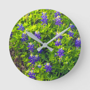 Relógio Redondo Foto de Flores Selvagens de Flores do Texas no Tex