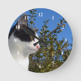 Relógio Redondo Foto de perfil preto e branco do Cat