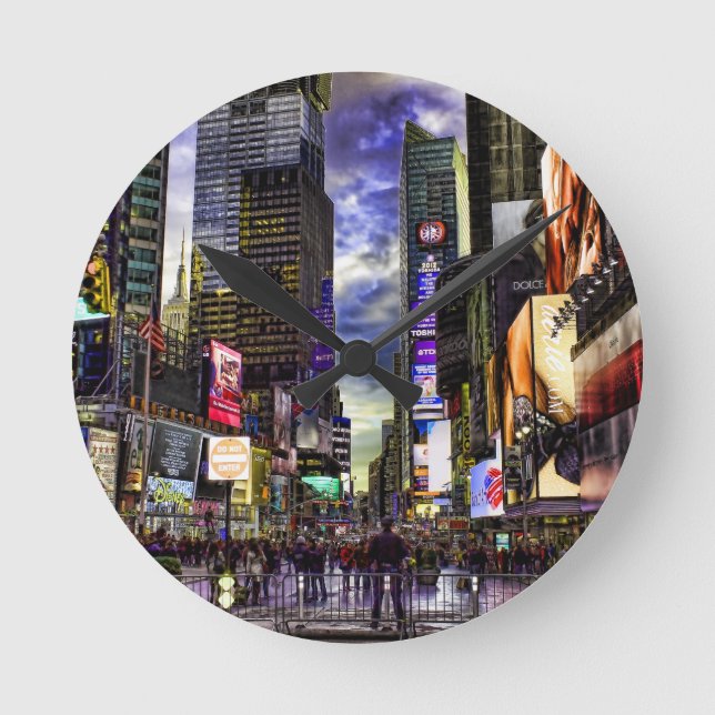 Relógio Redondo Foto do Times Square em HDR (Frente)