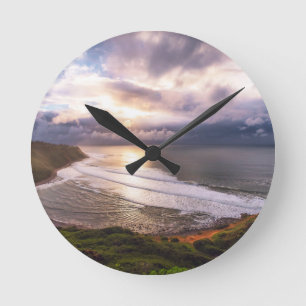 Relógio Redondo Foto em impressão da paisagem costeira do pôr do s