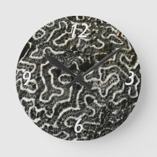 Relógio Redondo Foto natural do Abstrato do Coral Negro e Branco I