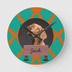 Relógio Redondo Foto personalizada de cachorro de Natal verde