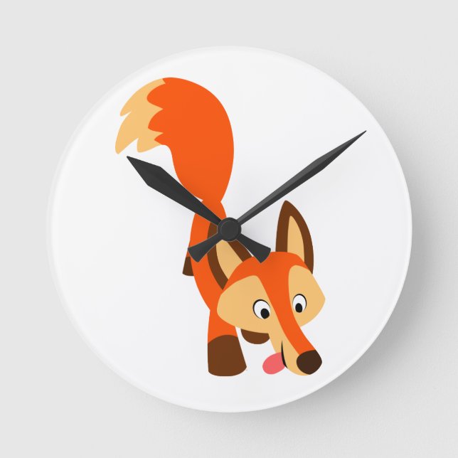 Relógio Redondo Fox Wall Clock - Cartoon Bonito Inquisitivo Fox (Frente)