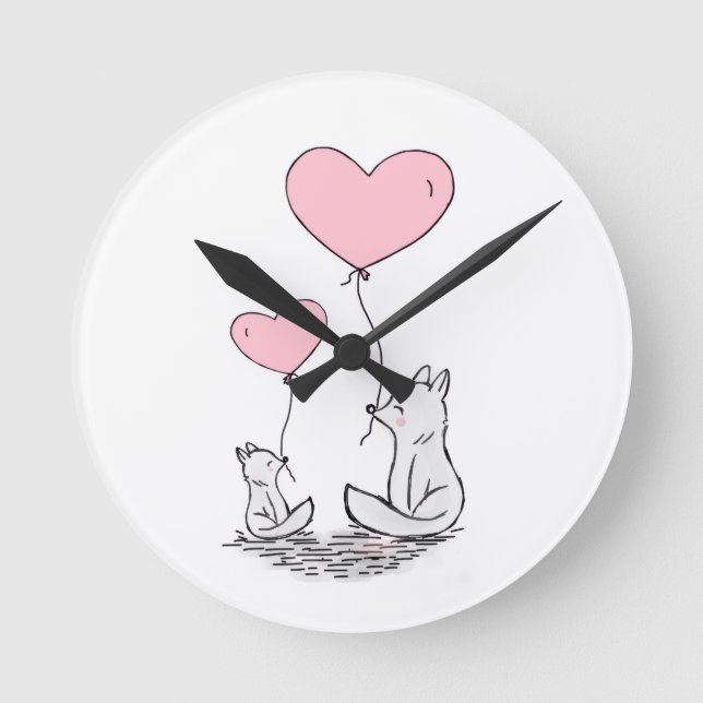 Relógio Redondo Foxy Pink Hearts Clock (Frente)