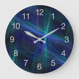 Relógio Redondo Fractal abstrato Azul Verde Azul Escuro