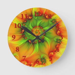 Relógio Redondo Fractal cor-de-laranja Verde de Verão Quente