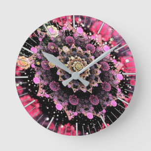 Relógio Redondo Fractal Cósmico Rosa