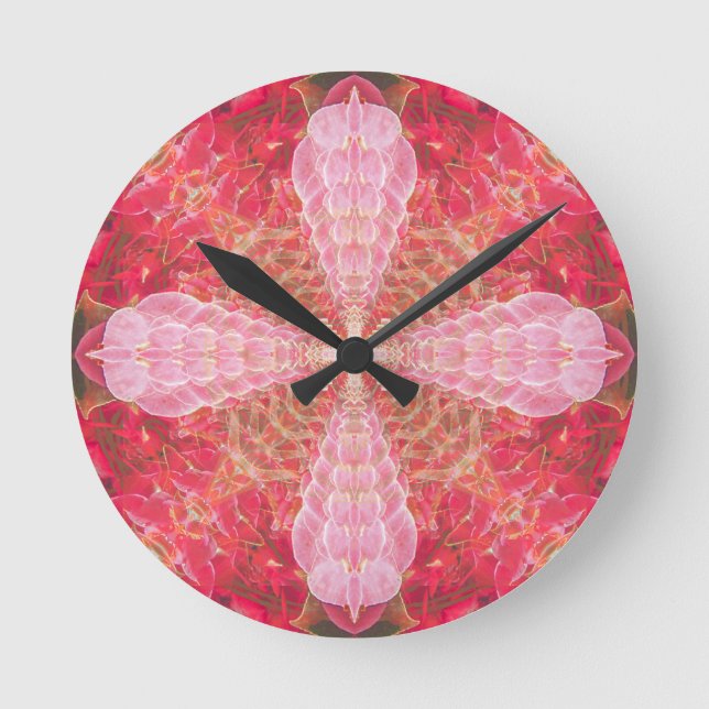 Relógio Redondo Fractal Rosa | (Frente)
