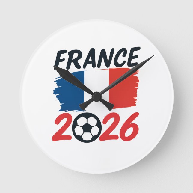 Relógio Redondo France 2026 Soccer Fan Design Flag Colors (Frente)