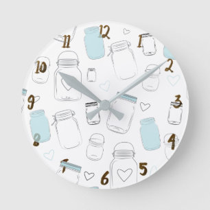 Relógio Redondo Frascos de pedreiro rústicos do país