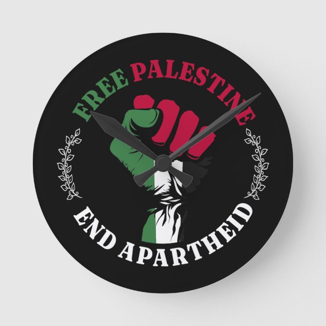 Relógio Redondo Free Palestine End Apartheid III (Frente)
