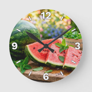 Relógio Redondo Fresh Watermelon Slices Mint Kitchen Decor