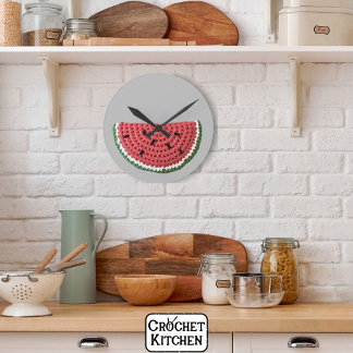 Relógio Redondo Fruta de Melancia de Crochet de Vovó Mínima Cozy