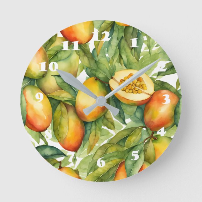 Relógio Redondo Frutas e Folhas de Manga  (Frente)