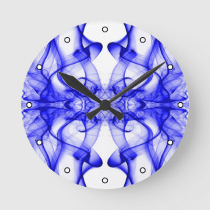 Relógio Redondo Fumaça Azul Simétrica Minimalista Branca