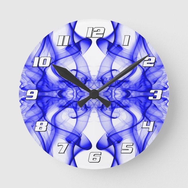 Relógio Redondo Fumaça Azul Simétrica Minimalista Branca (Frente)
