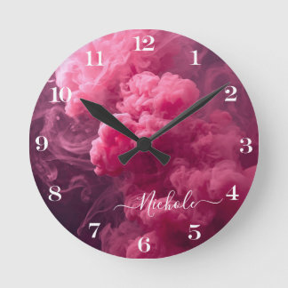 Relógio Redondo Fumaça Rosa Personalizada