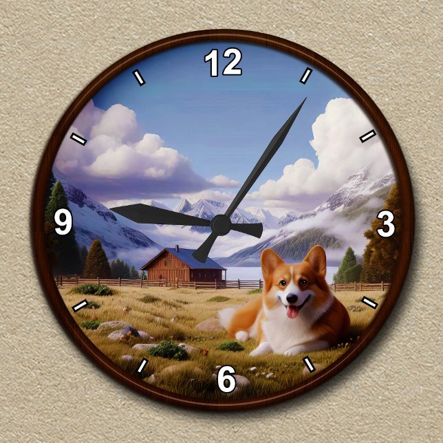 Relógio Redondo Fundo Cênico de Corgi de Cute Personalizável (Criador carregado)