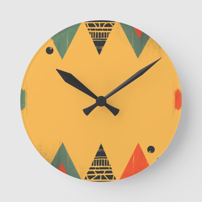 Relógio Redondo Fundo colorido em estilo tribal (Frente)