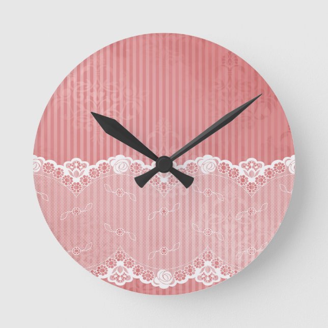 Relógio Redondo Fundo cor-de-rosa e branco com laço preto (Frente)
