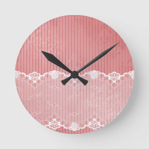 Relógio Redondo Fundo cor-de-rosa e branco com laço preto
