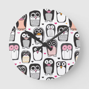 Relógio Redondo fundo da ilustração do pássaro do pinguim